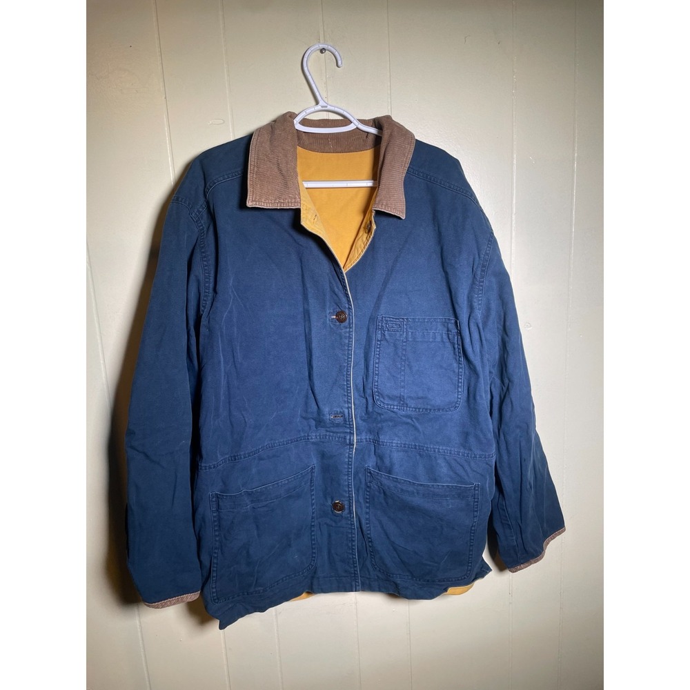 Vintage Forenza Reversible Button-Front Canvas Chore Jacket Blue Beige Size M